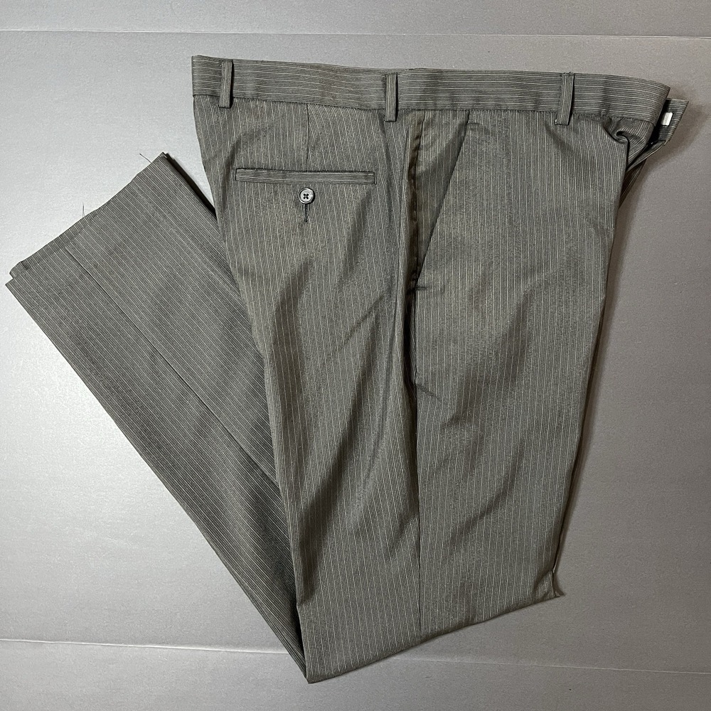 Perry Ellis Men's Slim Fit Pants Pinstripe Trouser Grey Size 34x32 Preppy Formal